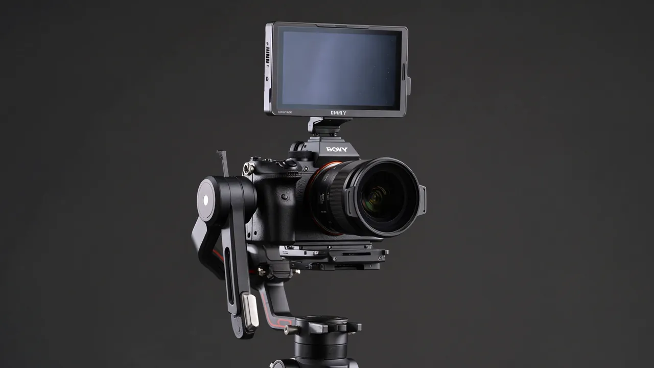 Kamera-Rig: Gimbal, Kamera, ND-Filter und Monitor, einsatzbereit aufgebaut